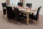 5ft x 3ft Cairo Solid Oak Extending Dining Table with 6 Black Leather Scroll Back Dining Chairs