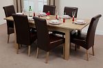 5ft x 3ft Cairo Solid Oak Extending Dining Table with 6 Brown Leather Scroll Back Dining Chairs