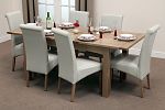 5ft x 3ft Cairo Solid Oak Extending Dining Table with 6 Cream Leather Scroll Back Dining Chairs