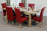 5ft x 3ft Cairo Solid Oak Extending Dining Table with 6 Red Leather Scroll Back Dining Chairs