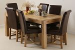 Alto Solid Oak 6ft x 3ft Dining Set with 6 Brown Braced Scroll back chairs