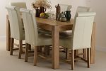 Alto Solid Oak 6ft x 3ft Dining Set with 6 Cream Braced Scroll back chairs