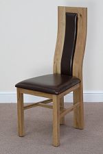 Curved Back Leather and Solid Oak Dining Chair