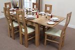4ft 7" x 3ft Solid Oak Extending Dining Table + 6 Cream Wave Back Chairs