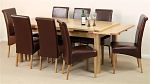 6ft x 3ft Solid Oak Extending Dining Table + 8 Brown Leather Scroll Back Chairs