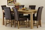 Galway 6ft x 2ft 8" Solid Oak Dining set with 6 Brown Braced Scroll Back Real Leather Chairs