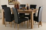 Galway 6ft x 2ft 8" Solid Oak Dining set with 6 Black Scroll Back Real Leather Chairs