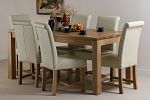 Galway 6ft x 2ft 8" Solid Oak Dining set with 6 Cream Braced Scroll Back Real Leather Chairs