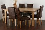 Solid Oak 6ft x 3ft Dining Set With 6 Brown Stitch Back Leather Chairs