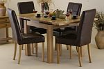 3ft x 3ft Solid Oak Extending Dining Set with 4 Brown Leather Chairs (Seats Up To 6 People Extended)