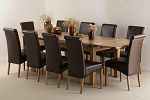 6ft x 3ft Solid Oak Extending Dining Table + 10 Brown Leather Scroll Back Chairs