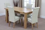 Newark 5ft x 2ft 8" Solid Oak Dining Set with 4 Cream Leather Scroll Back Chairs