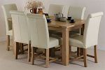 Newark 5ft x 2ft 8" Solid Oak Dining Table with 6 Braced Cream Leather Chairs