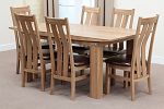 Tokyo Solid Oak 6ft x 3ft Dining Set with 6 Solid Oak and Leather Dining Chairs