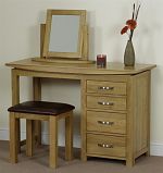 Tokyo Solid Oak 4 Drawer Dressing Table, Stool and Mirror Set