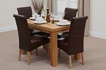 4ft x 2ft 6" Contemporary Chunky Solid Oak Dining Set with 4 Brown Scroll Back Leather Chairs