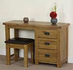 Rustic Solid Oak 3 Drawer Dressing Table and Stool Set