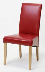 Scroll Back Leather Dining Chair with Oak Legs (Red)