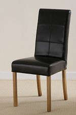 Stitch Back Leather Dining Chair with Oak Legs (Black)