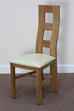 Wave Back Solid Oak and Cream Leather Dining Chair