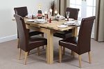 3ft x 3ft Solid Oak Extending Dining Set with 4 Brown Leather Chairs (Seats Up To 6 People Extended)