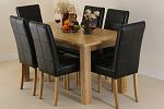 Newark 5ft x 2ft 8" Oak Dining Set with 6 Black Leather Stitch Back Chairs