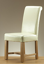 Braced Scroll back Leather Dining Chair with Oak Legs (Cream) 
