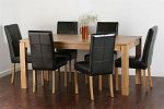 Galway 6ft x 2ft 8" Solid Oak Dining set with 6 Black Stitch Back Real Leather Chairs