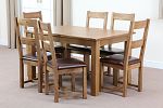 4ft 3" x 3ft Rustic Solid Oak Dining Table with 6 Solid Oak Chairs