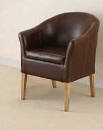 Brown Leather Tub Chair with Solid Oak Legs