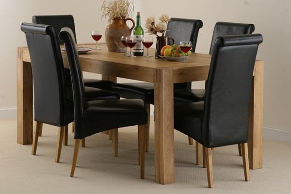 Alto Solid Oak 6ft x 3ft Dining Set with 6 Black Scroll back chairs