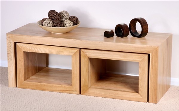 Nero Solid Oak 3 Cube Nest of Tables