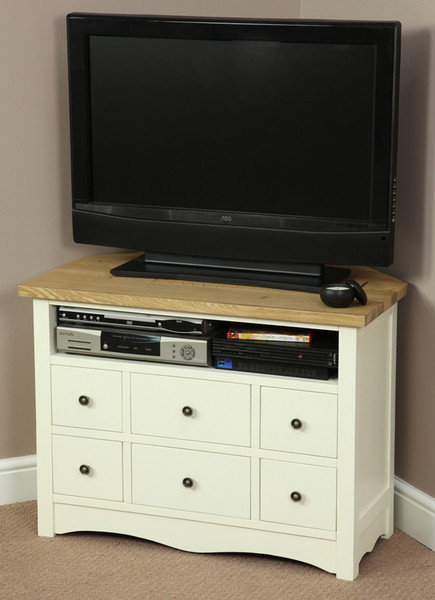 Cotswold Cream Painted Shaker Solid Oak Corner TV Video DVD Cabinet