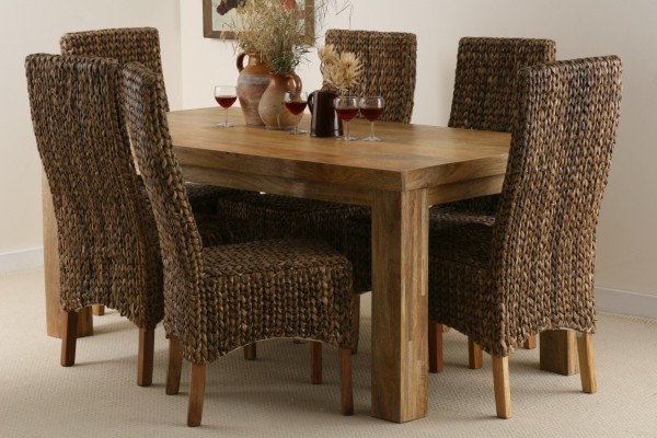 Mantis Light Solid Mango 6ft Dining Set with 6 Highback Grass Chairs
