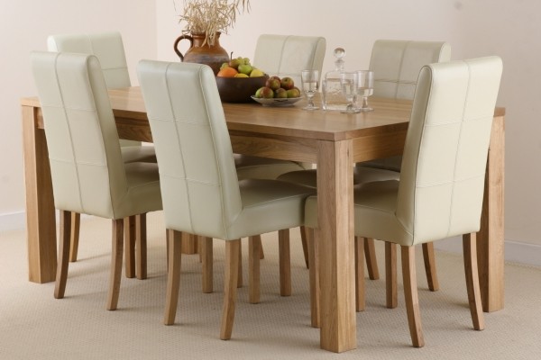 Oakdale Solid Oak 6ft x 3ft Dining Set with 6 Stitch Back Leather Chairs