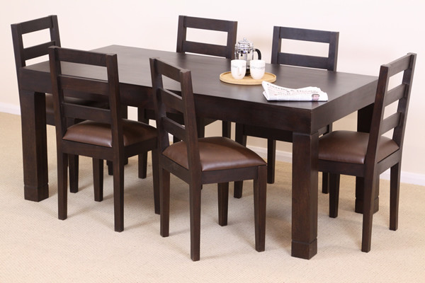 Pablo Dark Mango Dining Set with 6 Dark Mango Chairs
