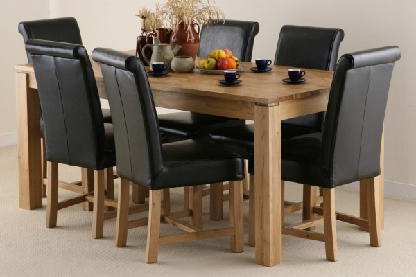 Galway 6ft X 2ft 8″ Natural Solid Oak Dining Table + 6 Black Braced ...