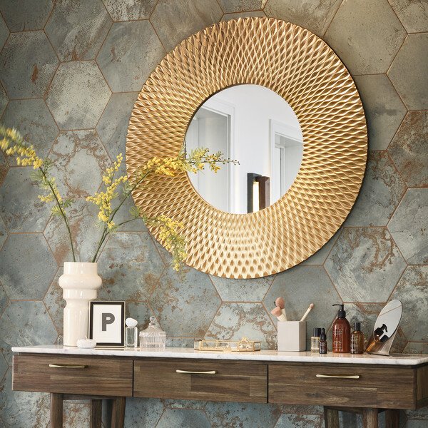 Gold Wall Mirror | Dia 90cm | Oak Furnitureland