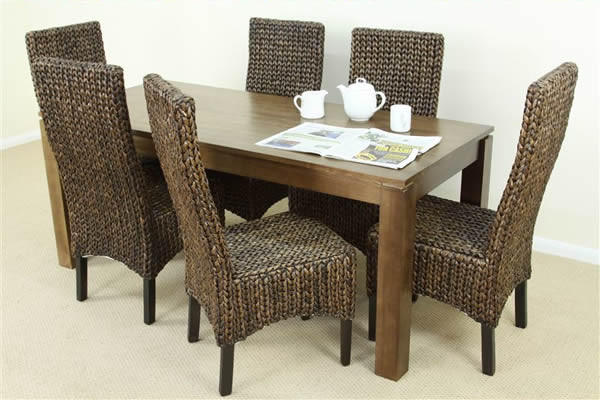 Ipstone Solid Ash 6ft Dining Table with 6 Dark High Back Grass Chairs