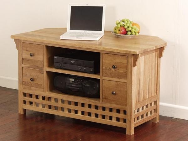 Oak Furniture Land Zenda Solid Oak Corner TV / DVD / VCR Cabinet
