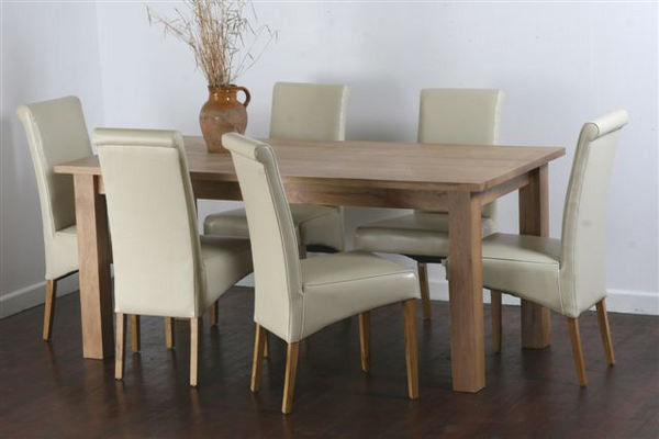 Oak Furniture Land Solid Oak Dining Set With 6 CREAM Scroll Back