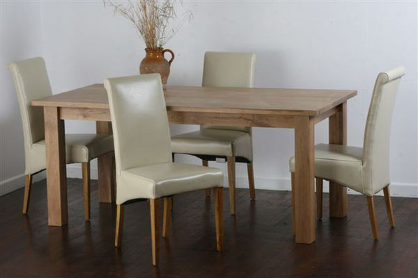Solid Oak Dining Set With 4 CREAM Scroll Back