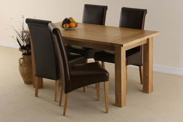 Newark Oak Dining Set with 4 Brown Leather