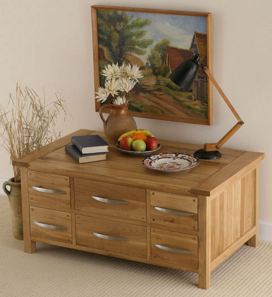 Oak Furniture Land Newark Solid Oak 6 drawer Coffee Table