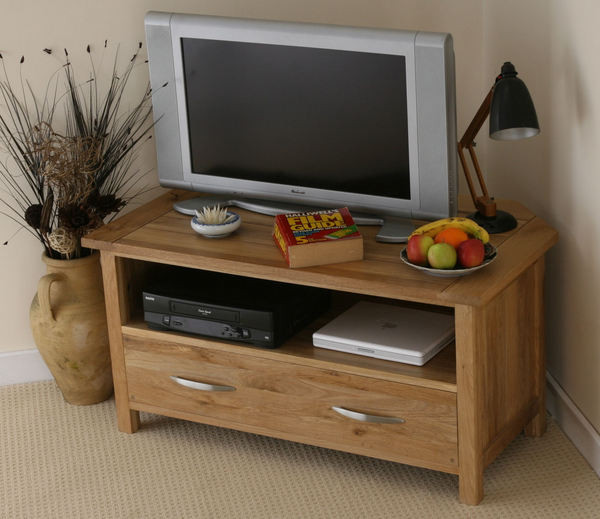 Oak Furniture Land Newark Solid Oak Corner TV / VCR / DVD Cabinet