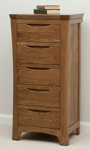 Orrick Rustic Solid Oak Tall 5 Drawer Chest