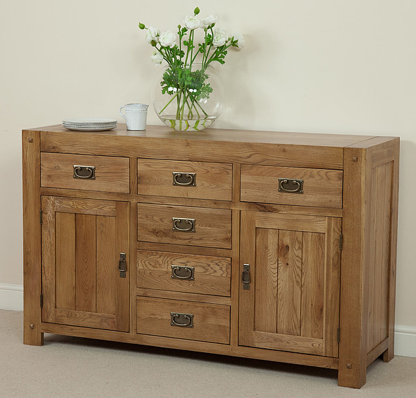 Quercus Solid Oak 6 Drawer 2 Door Sideboard