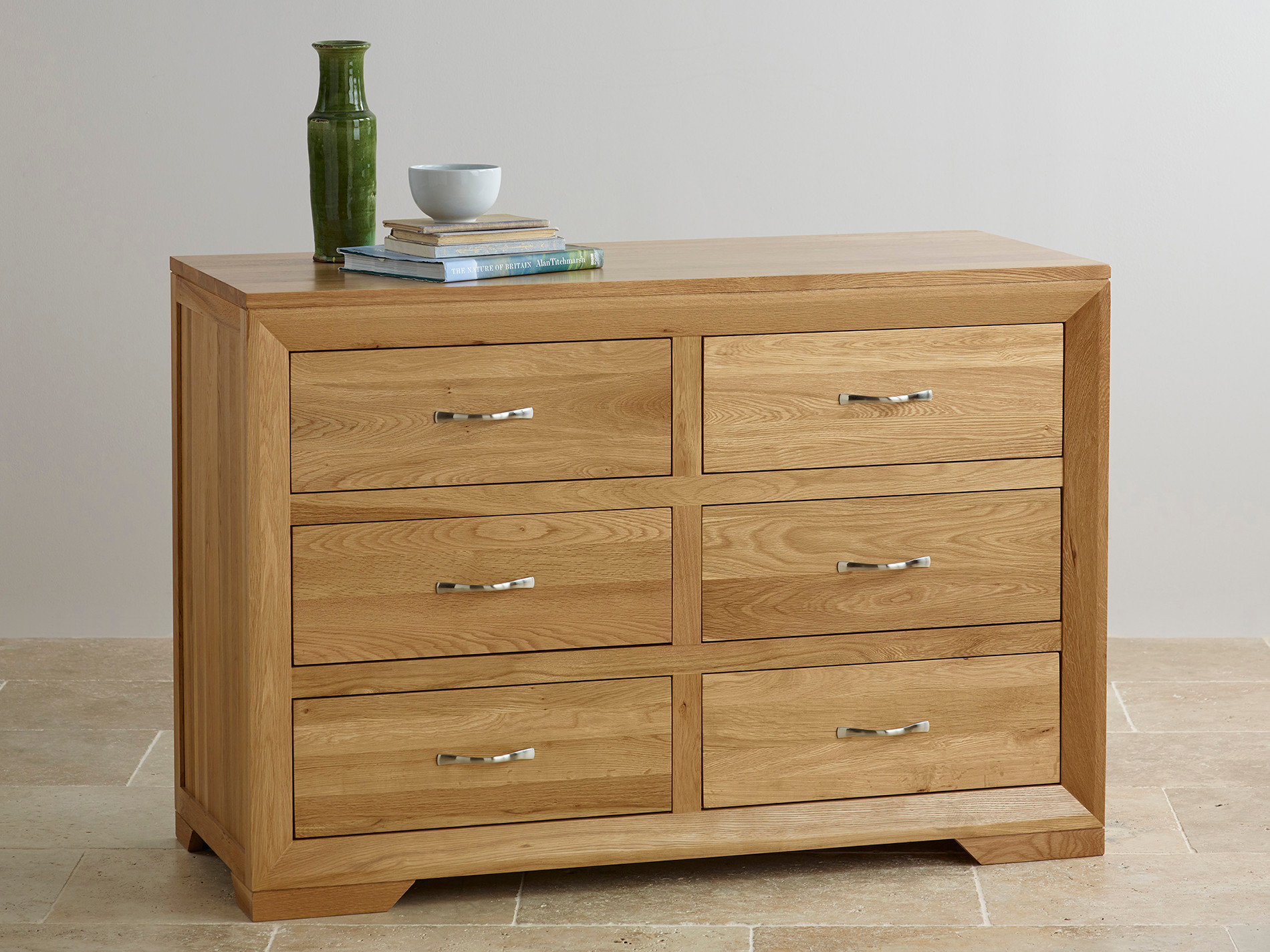 Bevel Natural Solid Oak 6 Drawer Chest Bedroom Furniture
