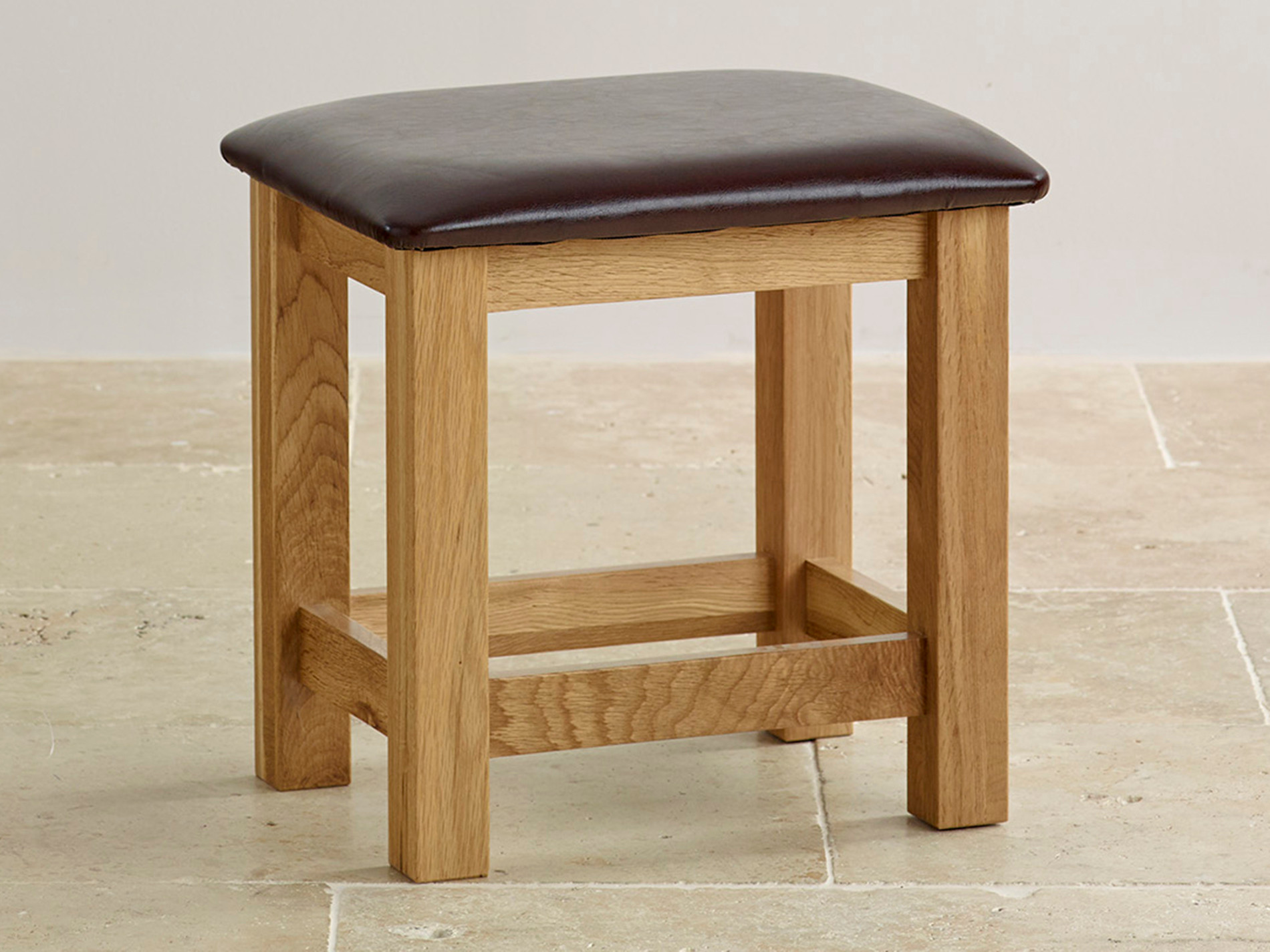 Bevel Natural Solid Oak and Leather Dressing Stool
