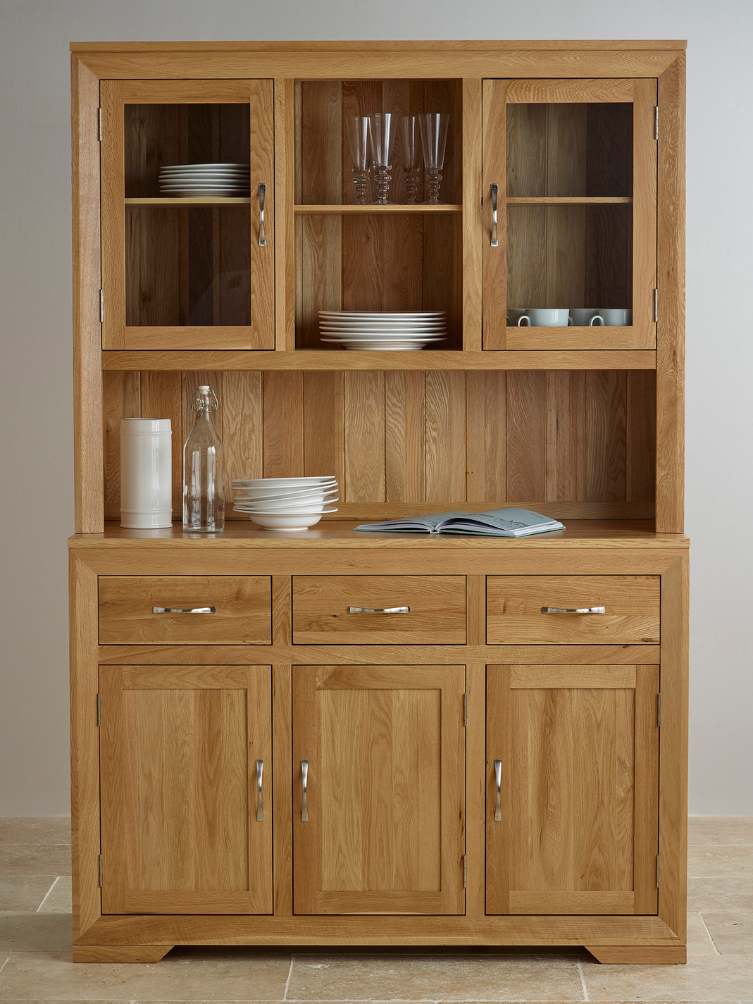 Bevel Natural Solid Oak Large Welsh Dresser Oak Furniture Land